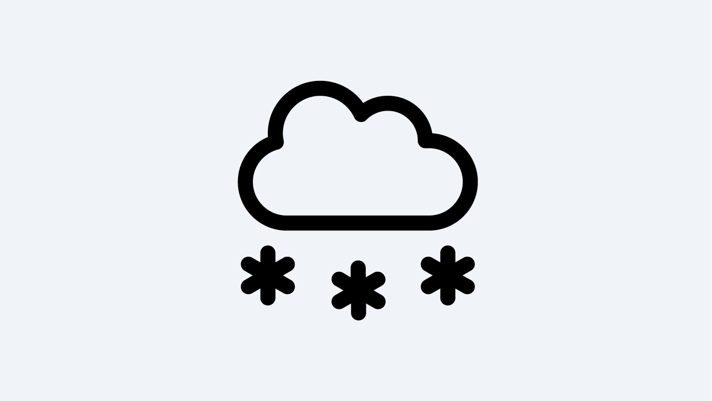 Ikon i form av konturen av ett moln med tre snöflingor under.