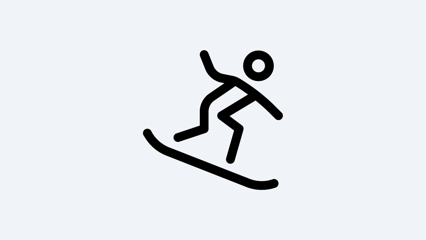 Ikon med en streckfigur som åker snowboard nedför.
